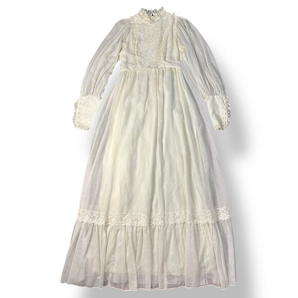 Candi Jones Dresses & Skirts - Candi Jones‎ California Vintage 70s Cream Lace Trim Prairie Wedding Dress Size S